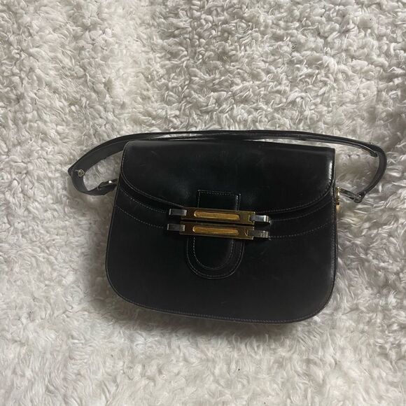 Comtesse vintage leather black adjustable one strap Satchel gold tone hardwares - Picture 1 of 10